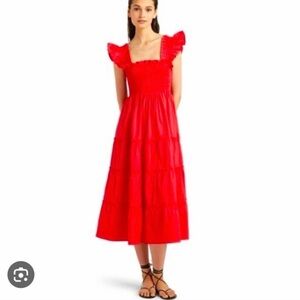 Hill House Red Ruffle Midi Dress